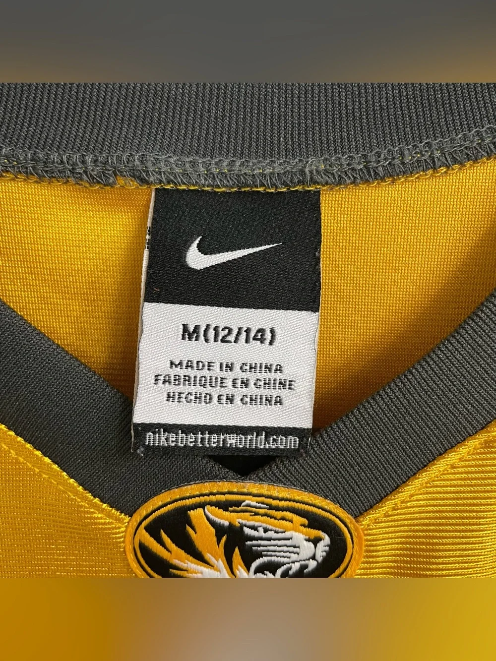 Missouri Tigers Mizzou Football Jersey Nike Gold Short Sleeve Boys Youth Size M